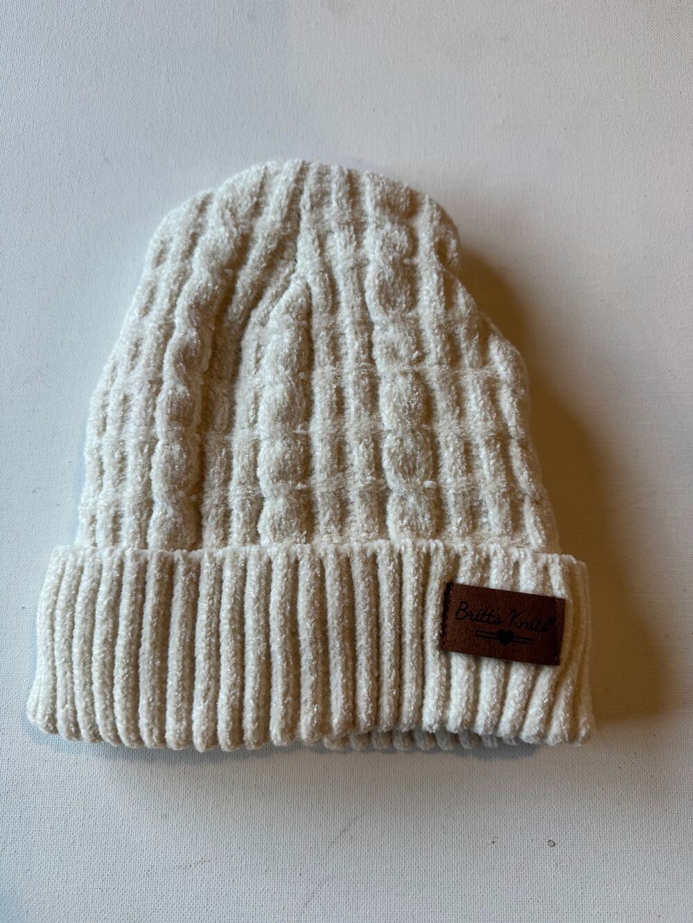 Britt's Knits Beyond Soft Cream Cable Knit Plush Lined Beanie Winter Hat OS